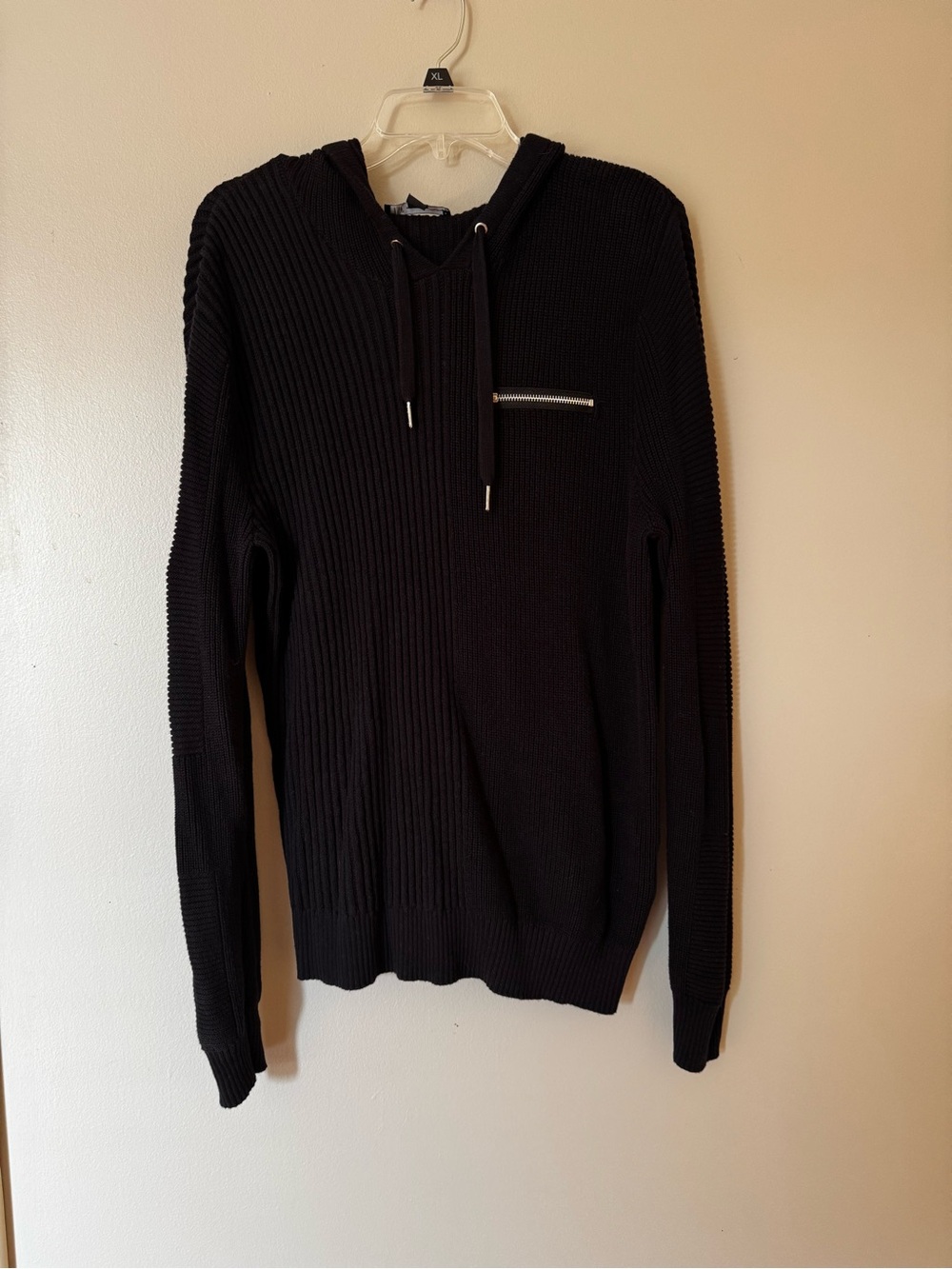 INC International Concepts Black Ribbed Hooded Crewneck Sweater